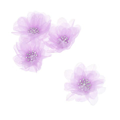 Sheer Rhinestone Center Tulle Flower, 3-1/2-Inch, 12-Count