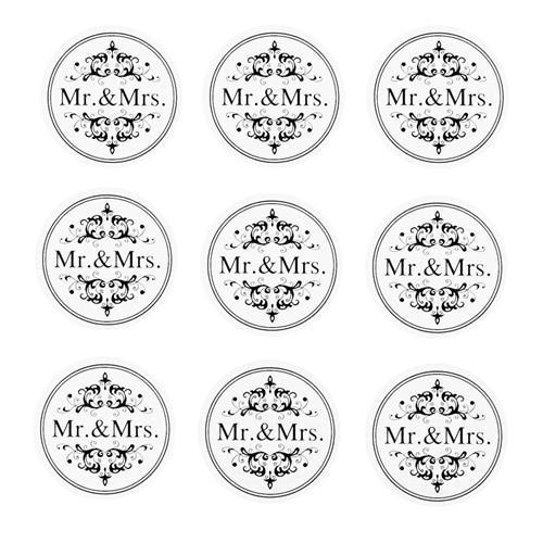 Mr & Mrs Wedding Foil Seal Stickers, White, 1-Inch, 24-Count