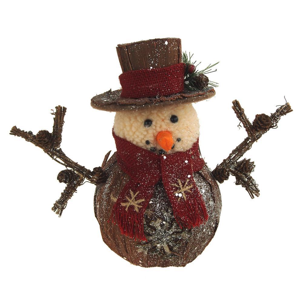 Small Tree Skin Snowman with Top Hat Christmas Decoration, 9-Inch