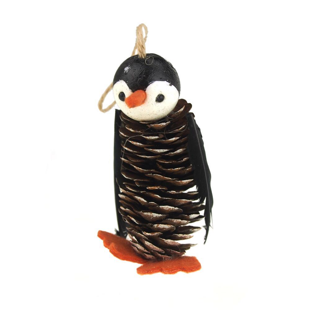 Pine Cone Penguin Animal Holiday Winter Ornament, Black, 3-1/2-Inch