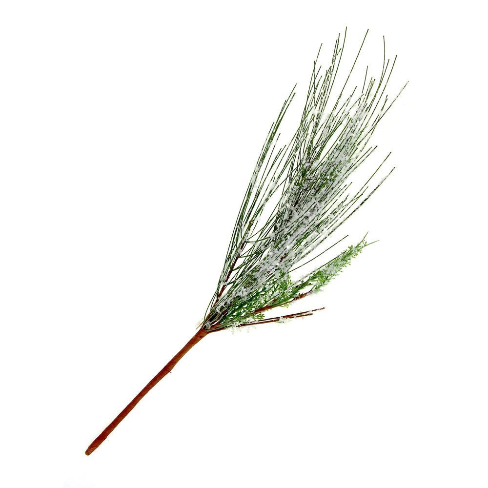 Frosted Snowflake Pine Needle Pick Christmas Holiday Decoration, 18-Inch