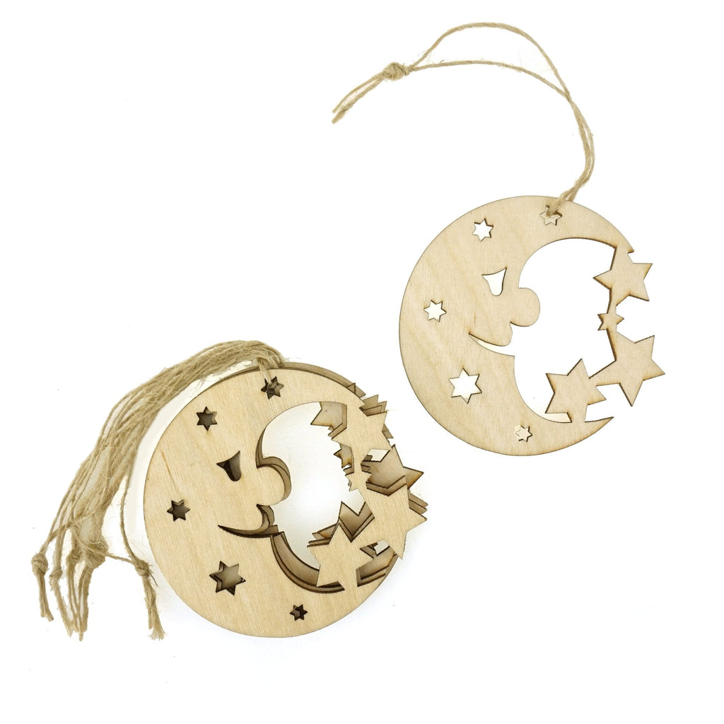 Wooden Moon Laser Cut Christmas Ornaments, Natural, 3-Inch, 6-Count