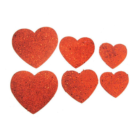 Christmas Styrofoam Heart Cut Out Red Glitter, 6 Count