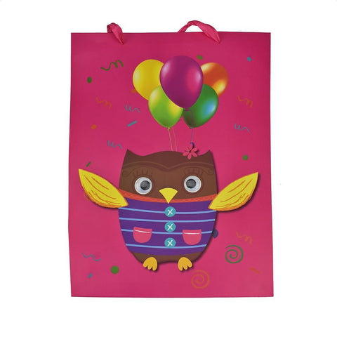 Googly Eyes Owl Balloons Baby Shower Paper Gift Bag, Fuchsia, 16-1/2-Inch