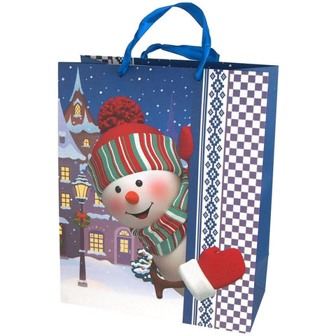 Glitter Snowman Christmas Gift Bag, 12-1/2-Inch