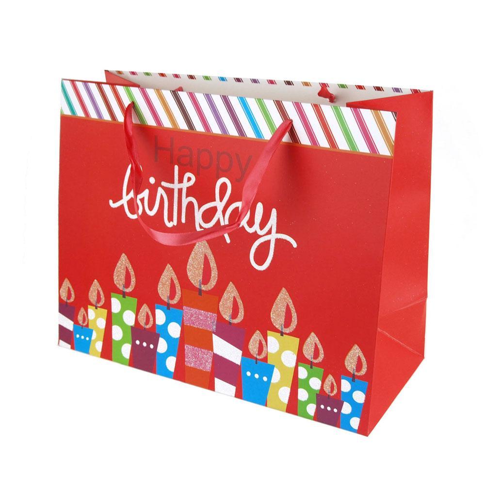 Glittered Candles Happy Birthday Paper Gift Bags, 10-Inch