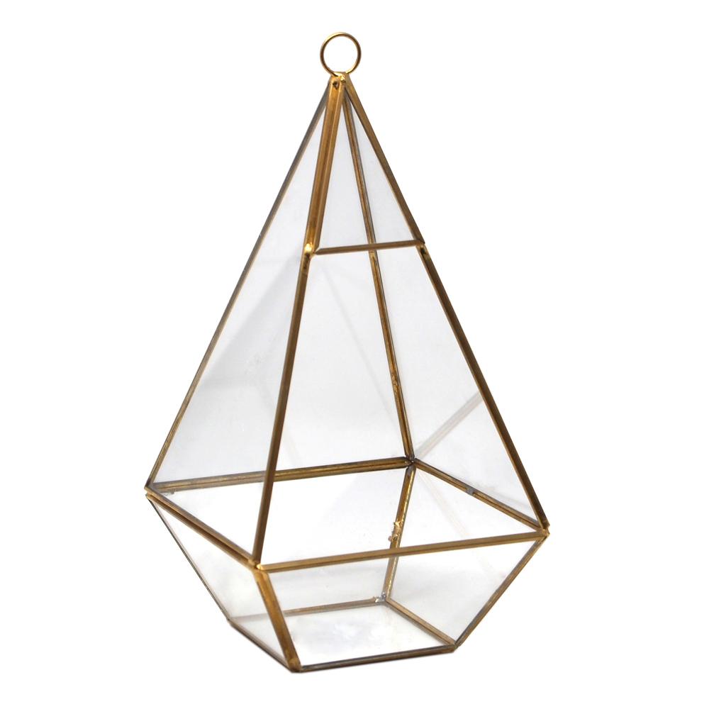 Gold Geometric Glass Terrarium Display Box, Teardrop, 9-1/2-Inch