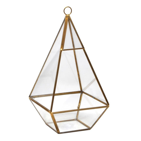 Gold Geometric Glass Terrarium Display Box, Teardrop, 9-1/2-Inch