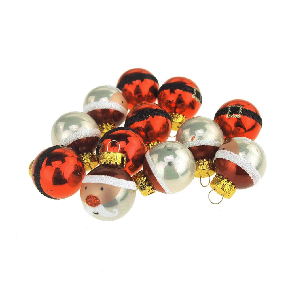 Santa Belt and Face Glass Orb Ornaments, 1-Inch, 12-Piece