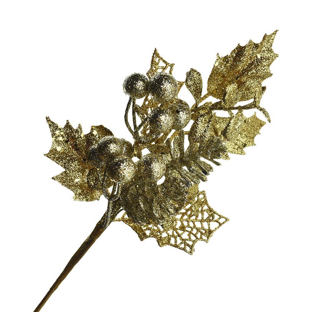 Glittered Pinecone and Berry Branch Pick, 10-1/2-Inch