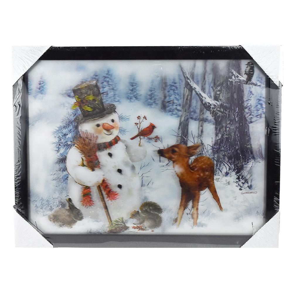 Snowman and Friends 3D Holographic LED Framed Artwork, 16-Inch