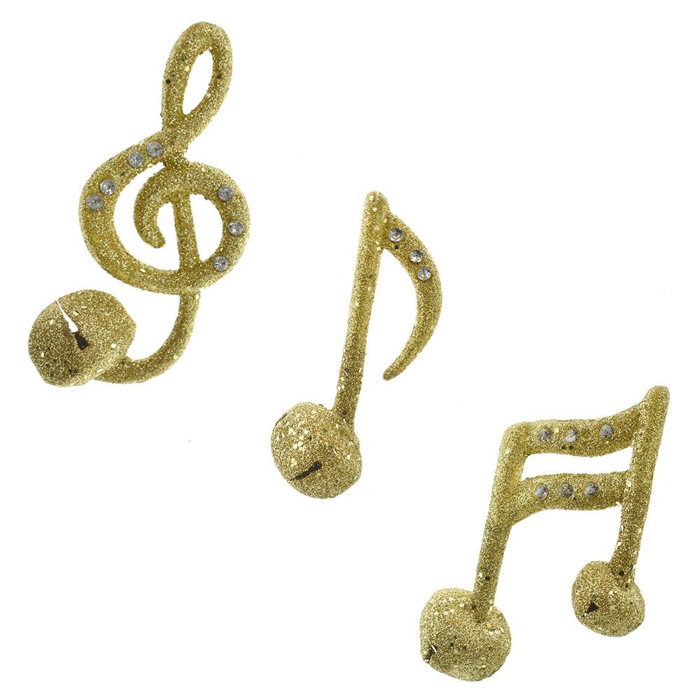 Glitter Gold Musical Bell Ornaments, 4-Inch, 3-Piece