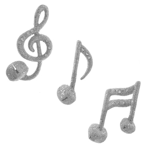 Glitter Silver Musical Bell Ornaments, 4-Inch, 3-Piece