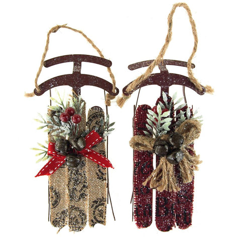 Metal Sled with Wreaths Ornaments, 3-Inch, 2-Piece