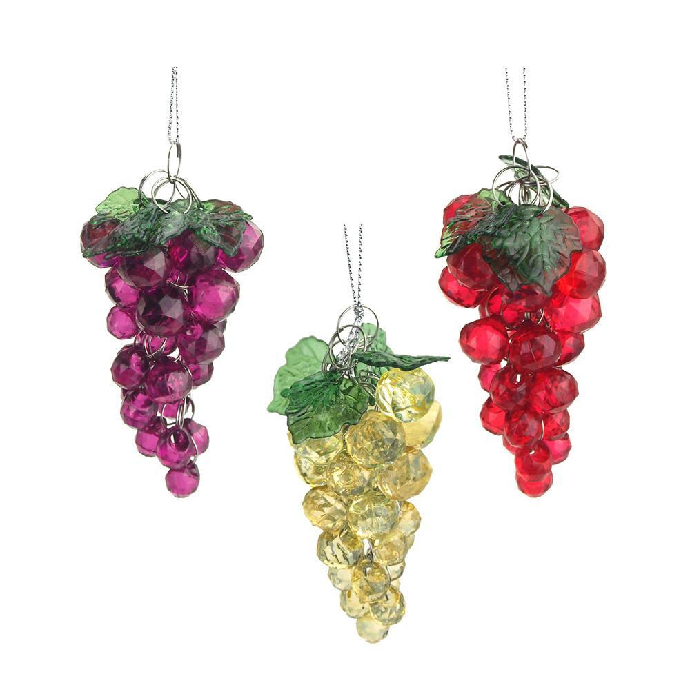 Beaded Grape Cluster Christmas Tree Ornaments, 3-1/2-Inch, 3-Piece