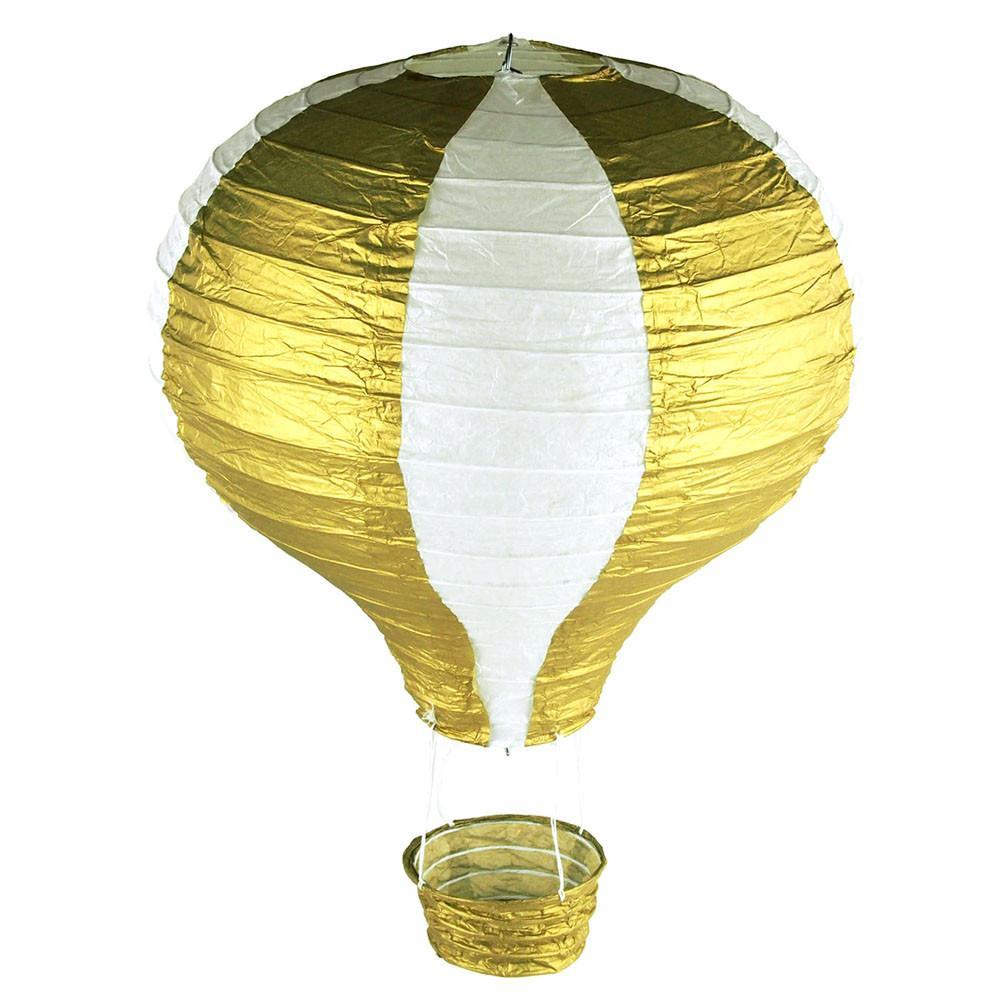 Striped Paper Hot Air Balloon Hanging Decor, 15-Inch, Gold
