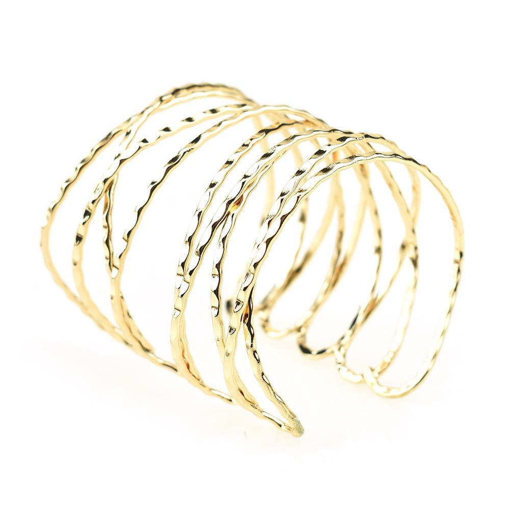 Gold Metal Textured Cuff Link Bracelet, 2-3/4-Inch