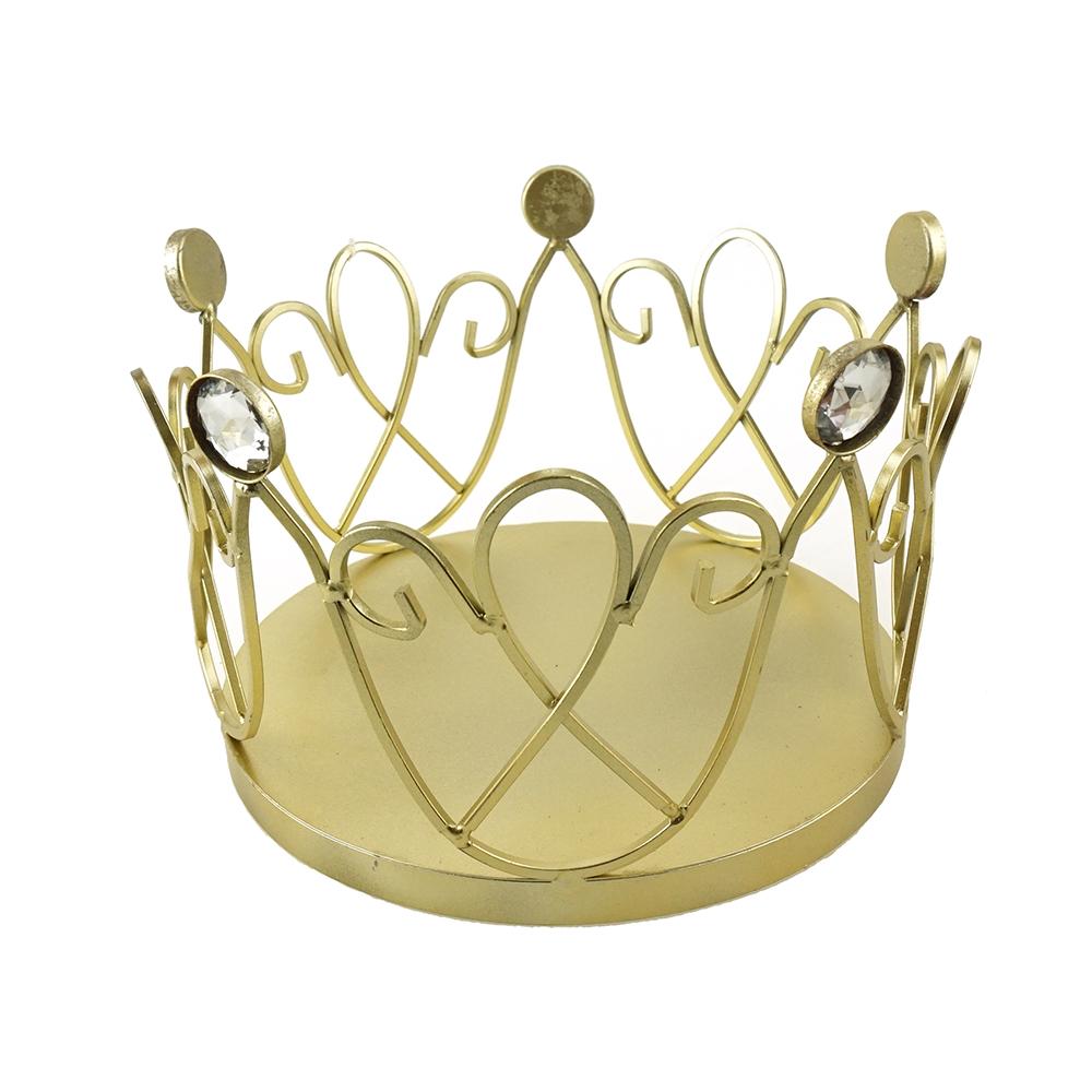 Wire Heart Design & Rhinestones Metal Crown, Gold, 8-Inch