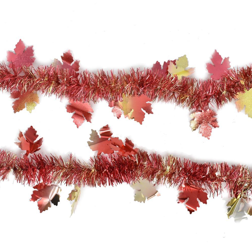 Fall Tinsel Garland With Maple Leaves, 9-Feet, 4-Piece