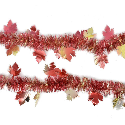 Fall Tinsel Garland With Maple Leaves, 9-Feet, 4-Piece