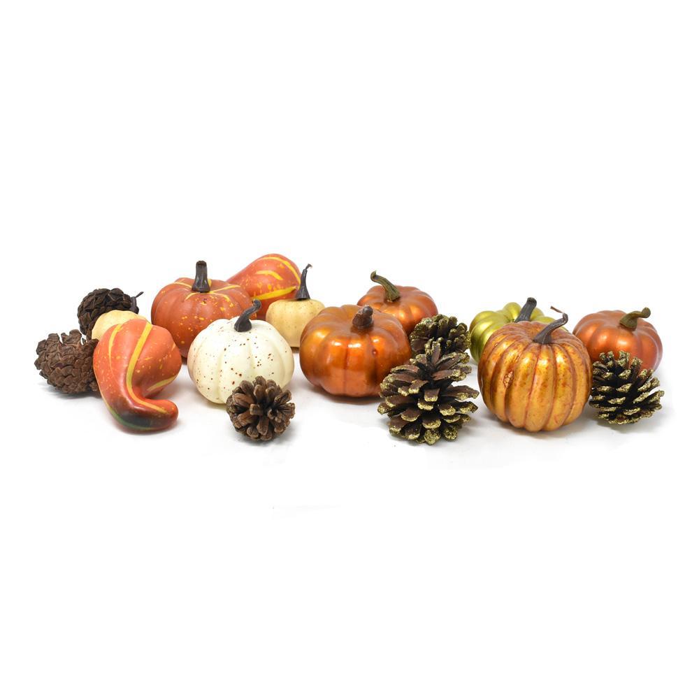Fall Artificial Pumpkins and Pinecones Set, 18-Piece