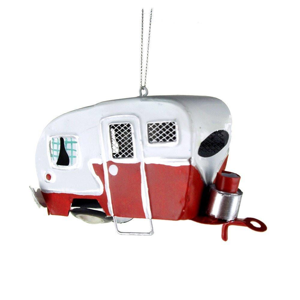 Camper On Plastic Ornament, Red/White, 4-3/4-Inch