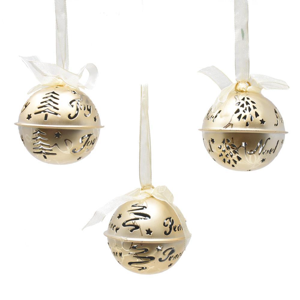 Joy, Noel, and Peace Hanging Metal Bell Christmas Ornaments, 2-1/2-Inch, 3-Piece