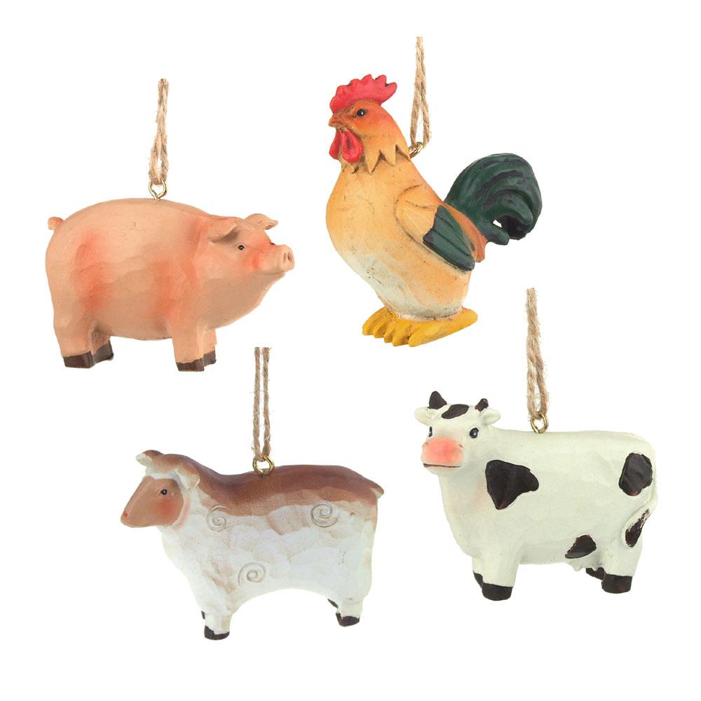 Farm Animals Ceramic Christmas Ornaments, 3-Inch, 4-Piece