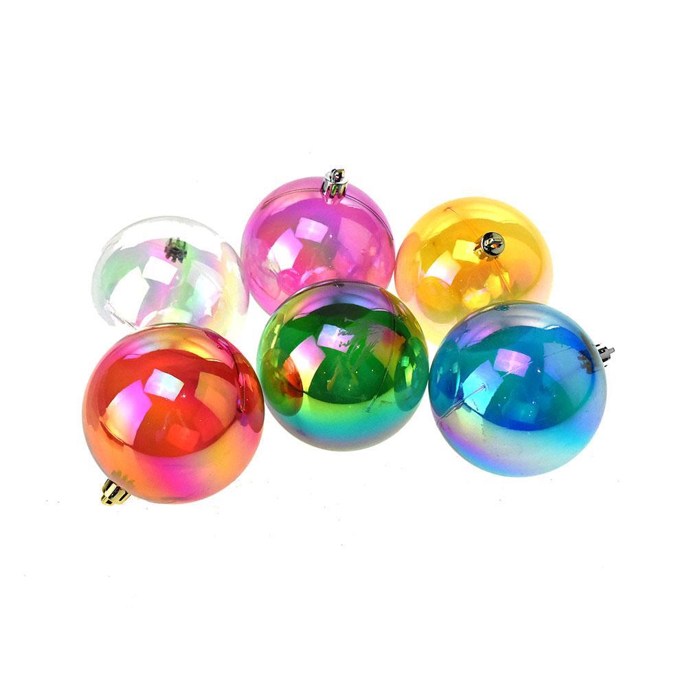 Multi-Color Iridescent Christmas Ornaments, 2-3/4-Inch, 6-Piece