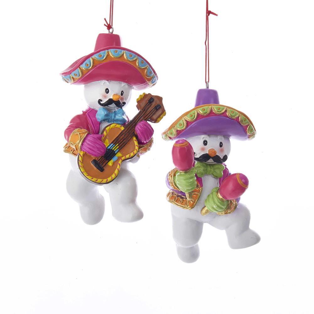Mariachi Duo Snowmen Christmas Ornaments, 4-1/2-Inch, 2-Piece