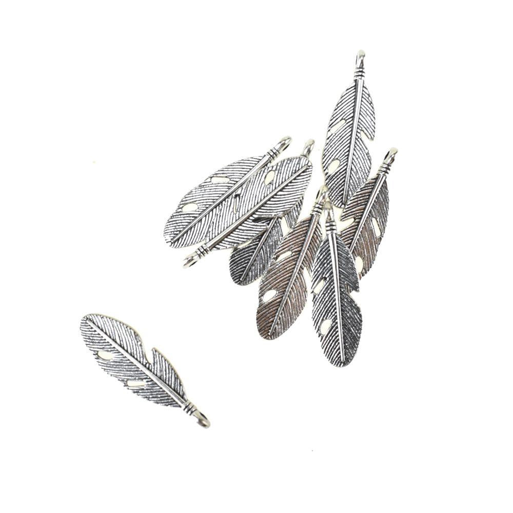 Feather Metal Charms, Silver, 1-1/4-Inch, 8-Piece