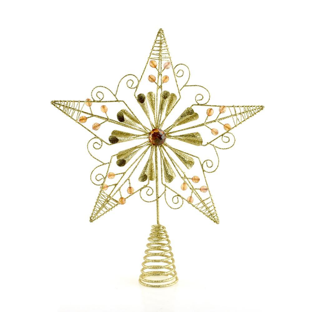 Glitter Capiz Scroll Star Christmas Tree Topper, 12-Inch