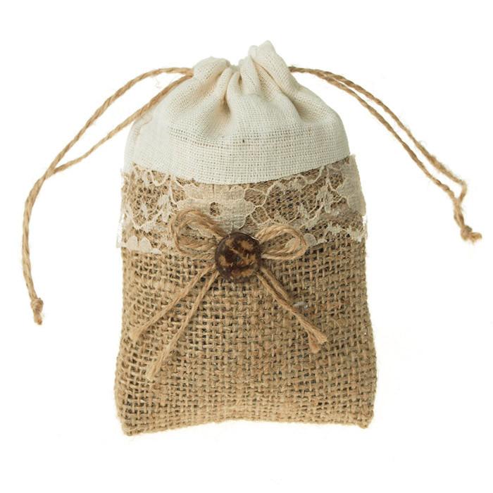 Jute Pouch Bag with Lace Center, 4-inch x 5-inch
