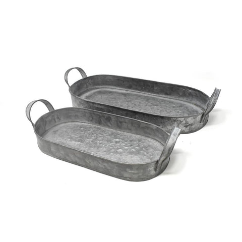 Rectangular Oval Galvanized Metal Display Trays, 2-Piece