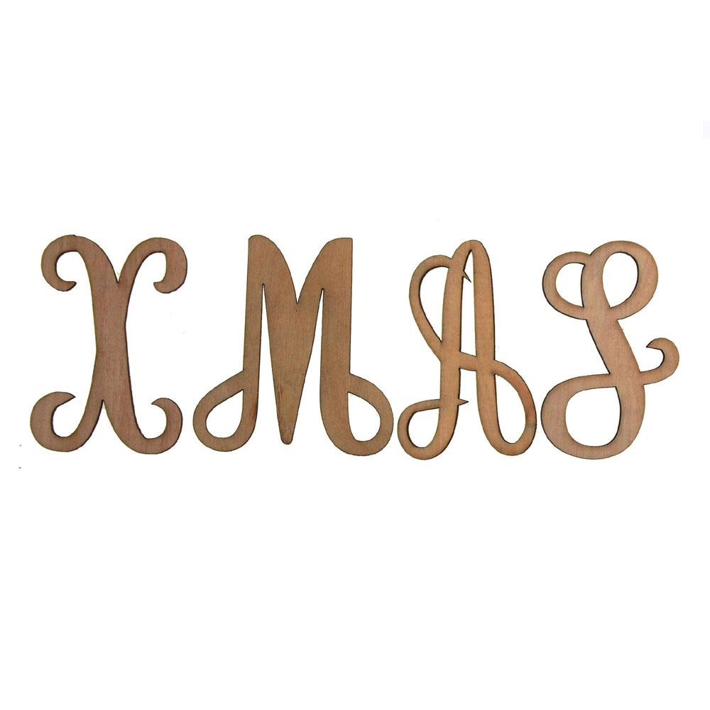 Xmas Wooden Christmas Letter Cut-Outs, Natural, 3-Inch