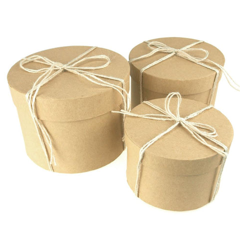 Holiday Round Natural Nested Gift Boxes, 5, 6 and 7-Inch, 3-Piece