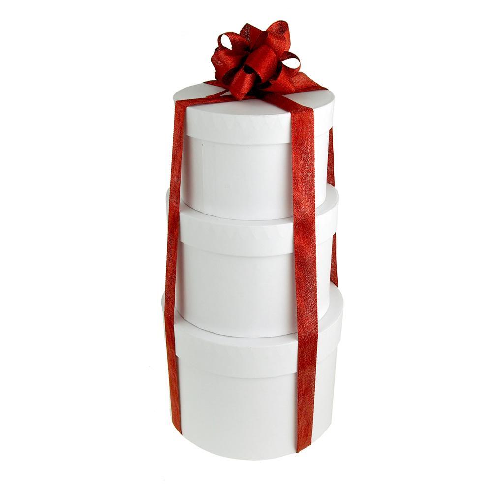 Holiday White Round Nested Gift Boxes, 5, 6 and 7-Inch, 3-Piece