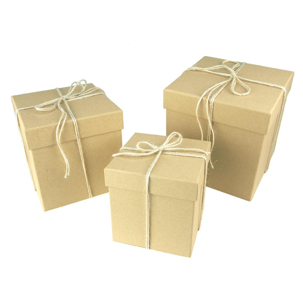 Holiday Square Natural Nested Gift Boxes, 5, 6 and 7-Inch, 3-Piece