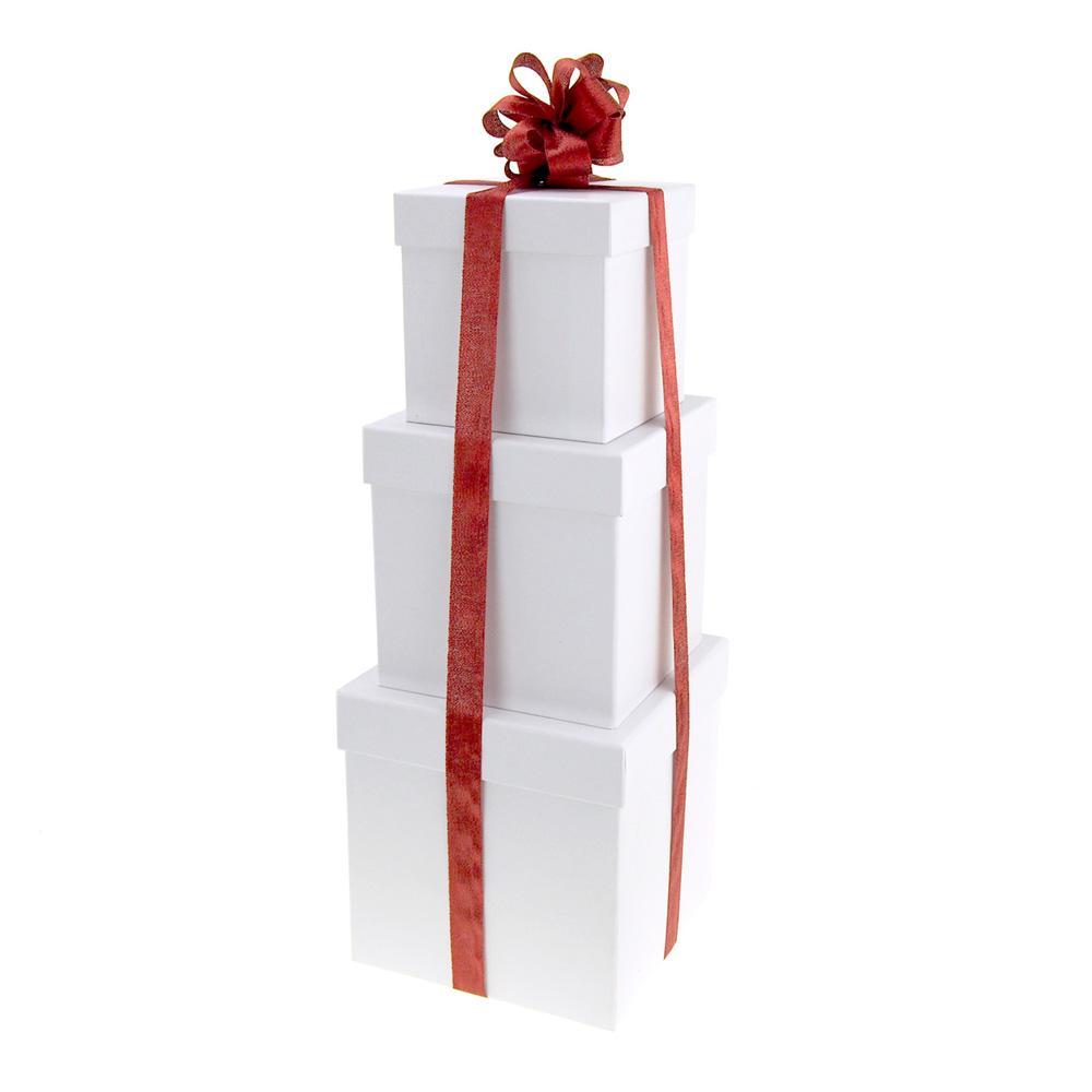 Holiday White Square Nested Gift Boxes, 5, 6 and 7-Inch, 3-Piece