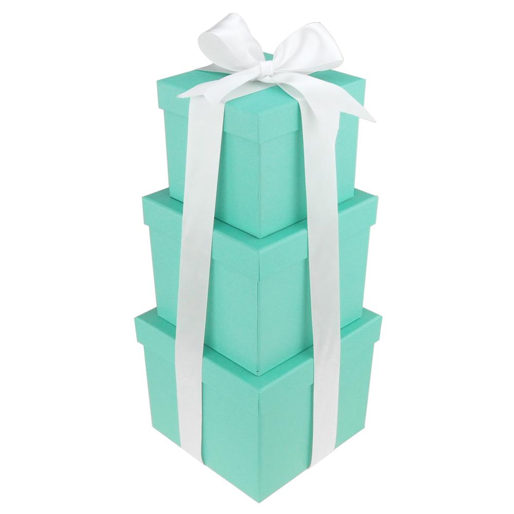 Robin's Egg Blue Nested Square Gift Boxes with Ribbon, 5, 6, and 7-Inch, 3-Piece Set