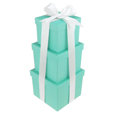 Robin's Egg Blue Nested Square Gift Boxes with Ribbon, 5, 6 and 7-Inch, 3-Piece