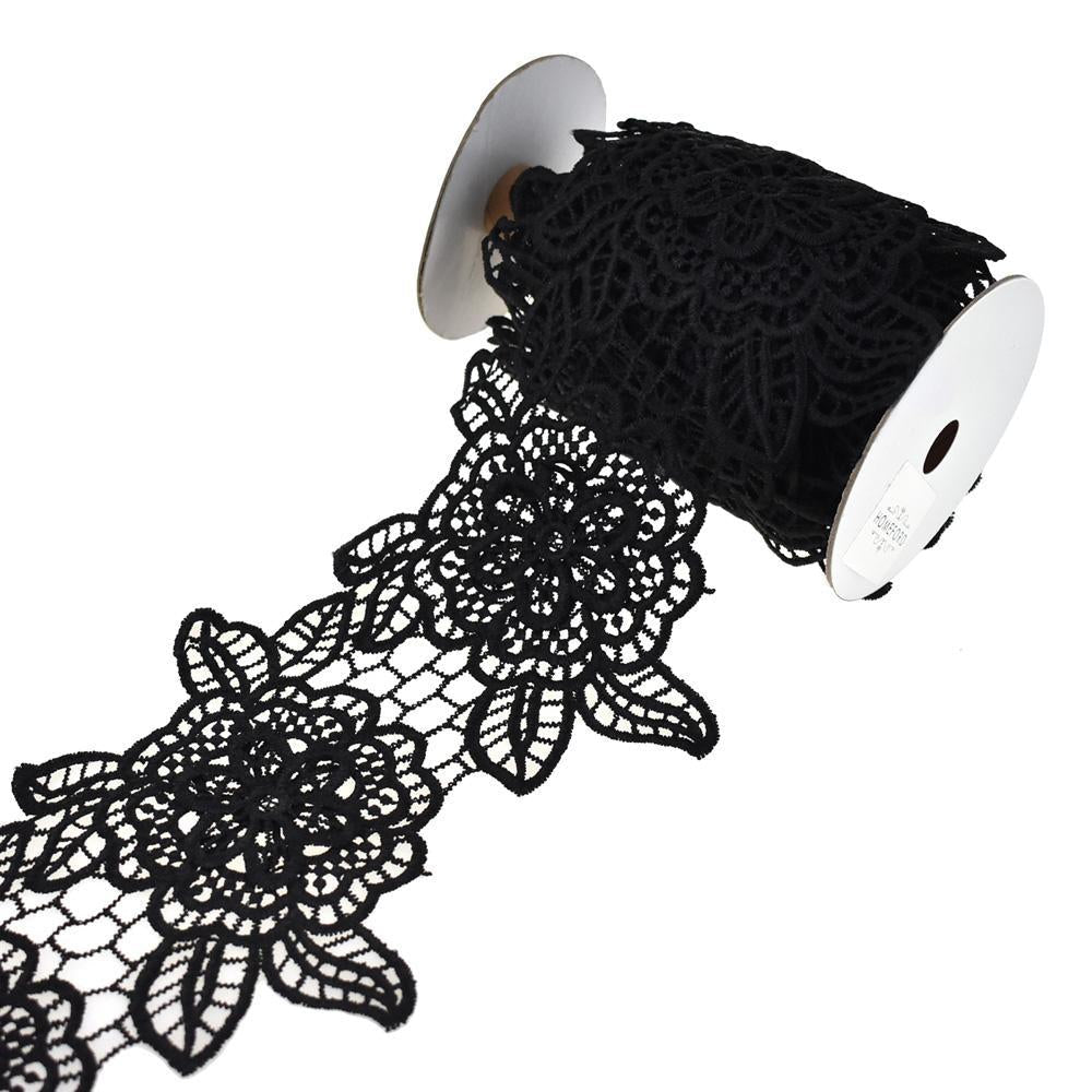 Openwork Chic Floral Lace, Black, 5-1/4-Inch, 5-Yard