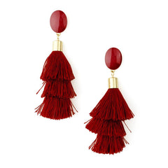 Three Layered Tassel Drop Earrings, 3-1/2-Inch