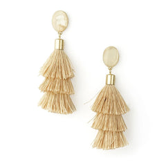 Three Layered Tassel Drop Earrings, 3-1/2-Inch