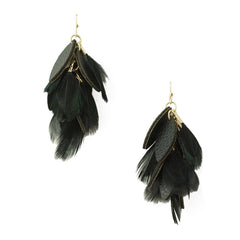 Hanging Leather and Feather Cluster Earrings, 1-3/4-Inch