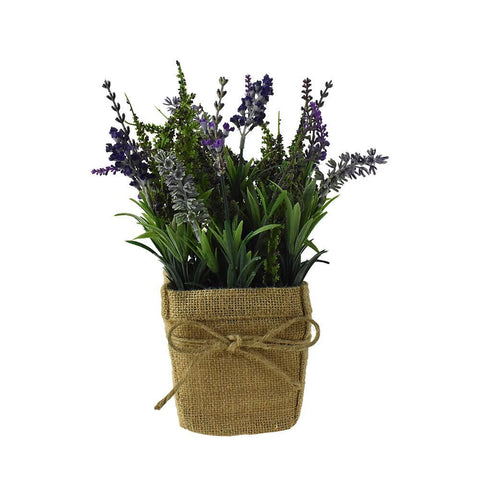 Artificial Lavender in Burlap Pot, 11-Inch