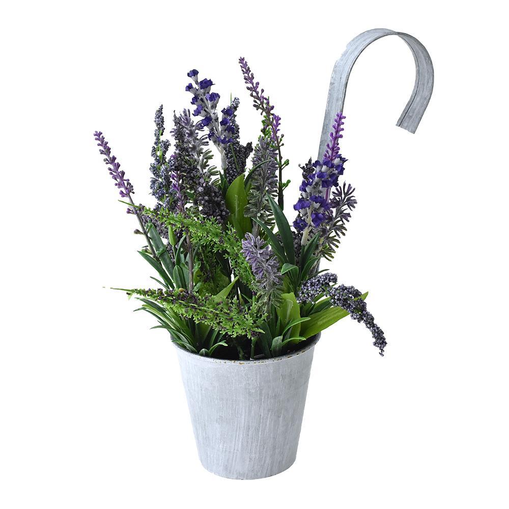 Hanging Artificial Lavender in Pot with Hook, 12-1/4-Inch