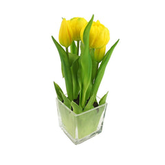 Artificial Tulip in Glass Vase Home Accent, 9-Inch