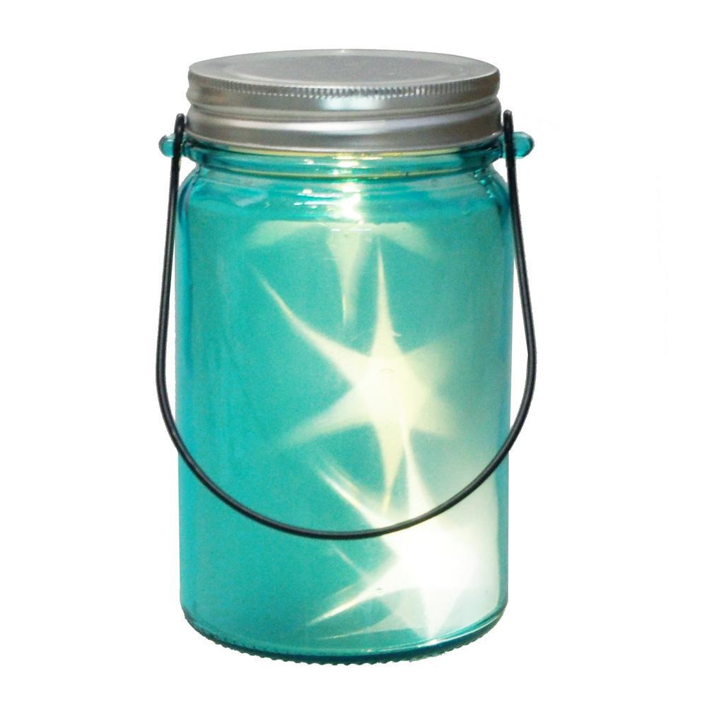 Mason Glass Bottle with Starry Light, Blue, 5-1/2-Inch