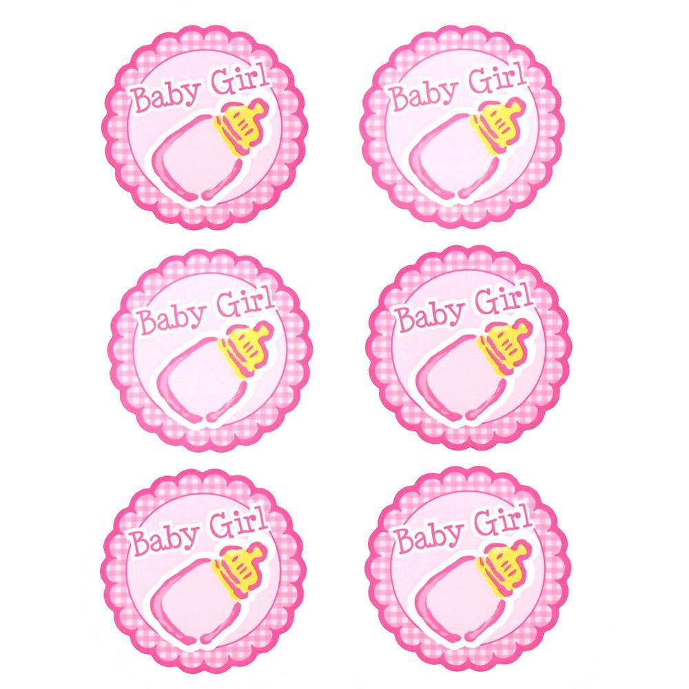 Baby Girl Milk Bottle Seal Paper Stickers, Light Pink, 2-Inch, 12-Count